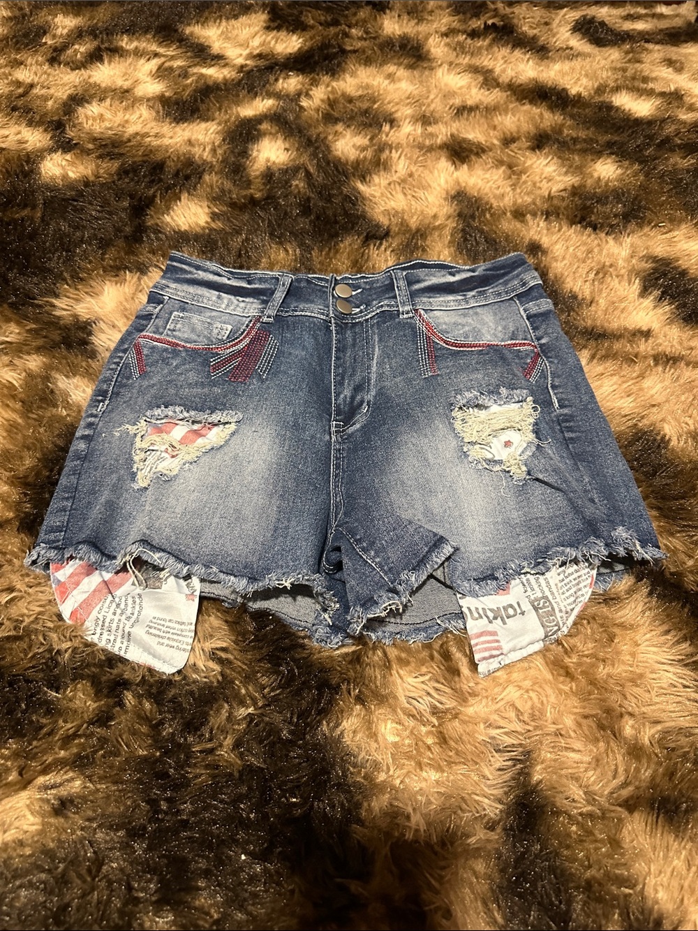 Distressed American Flag Denim Shorts